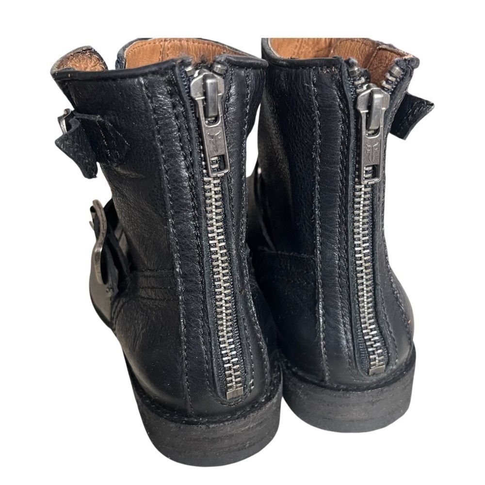FRYE Black Leather Tyler Engineer Boots Straps Buckle Back Zipper Ankle Booties - Picture 5 of 10
